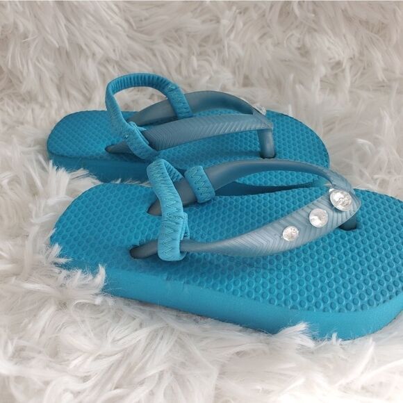 NWOT Baby Girl's Size 5/6 Island Club Turquoise with Rhinestones Sandals - Picture 2 of 5